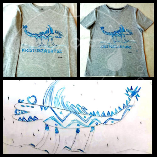 Ajándék fiúknak - dinós póló - egyedi gyerek póló. Festett póló. Ajándék rajz.